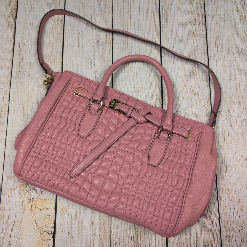 Vintage Aimee Kestenberg‎ Satchel Crossbody Quilted Leather Pink Bag Purse